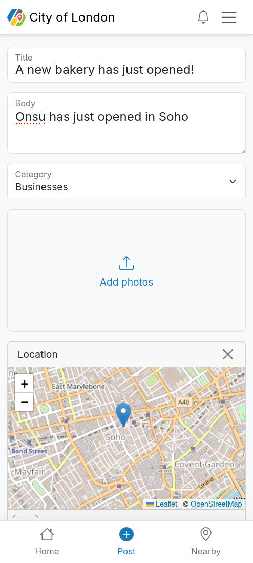 Creating a post on a mobile device