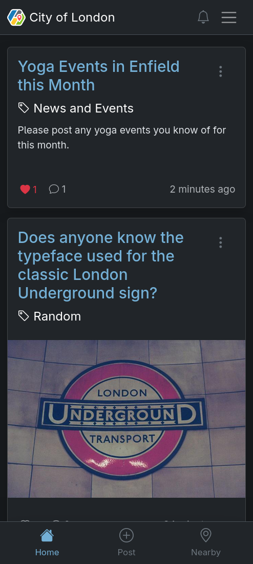 The Habitat Home Feed in Dark Mode on a mobile device
