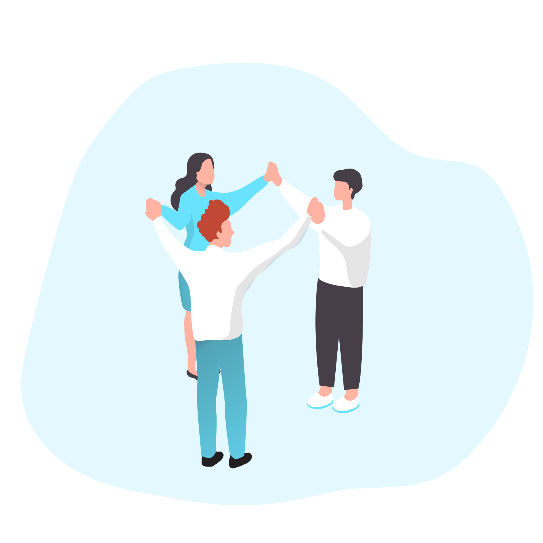 An illustration of three people holding hands.