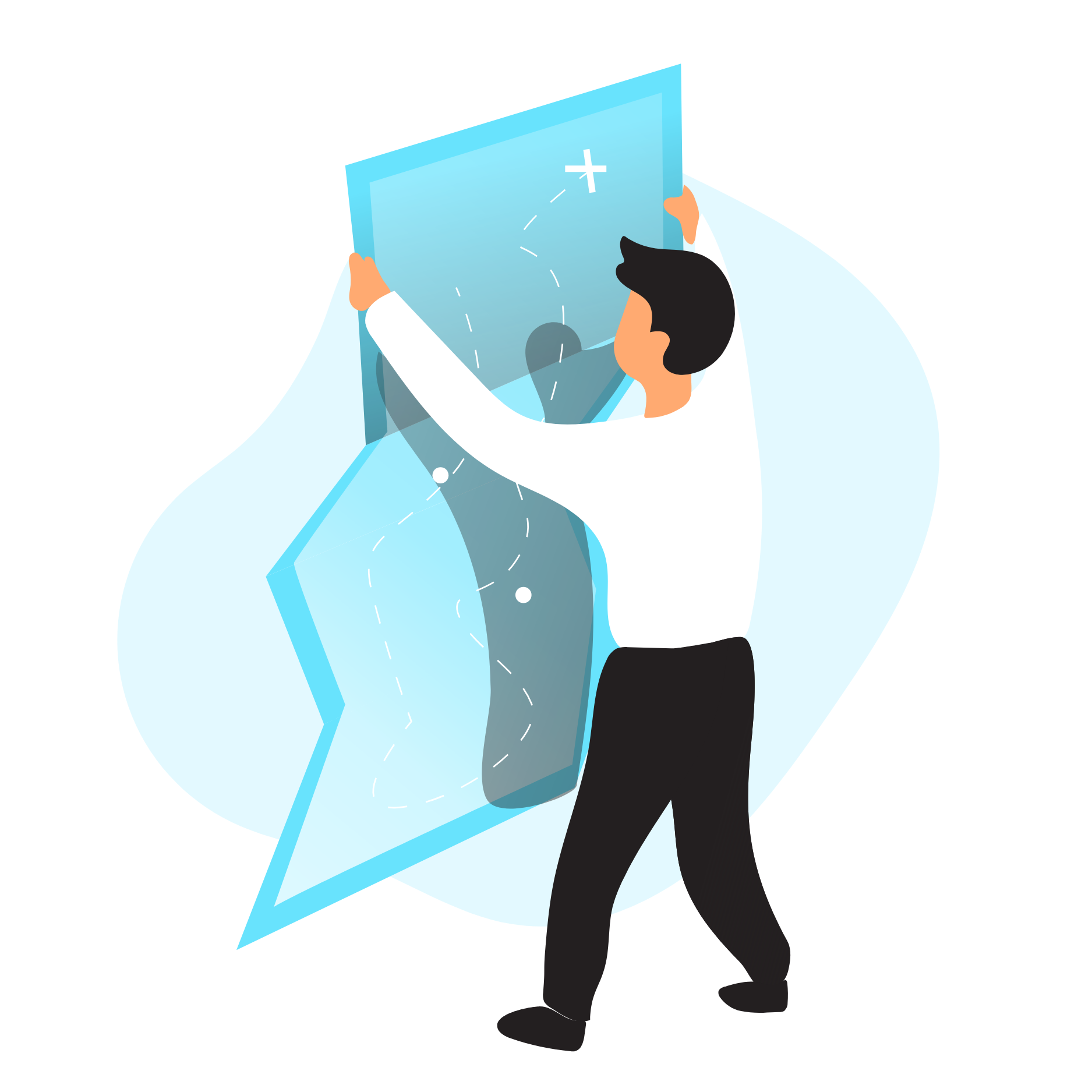 An illustration of a man holding open a large map.