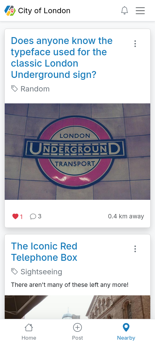 The Habitat Nearby Feed on a mobile device