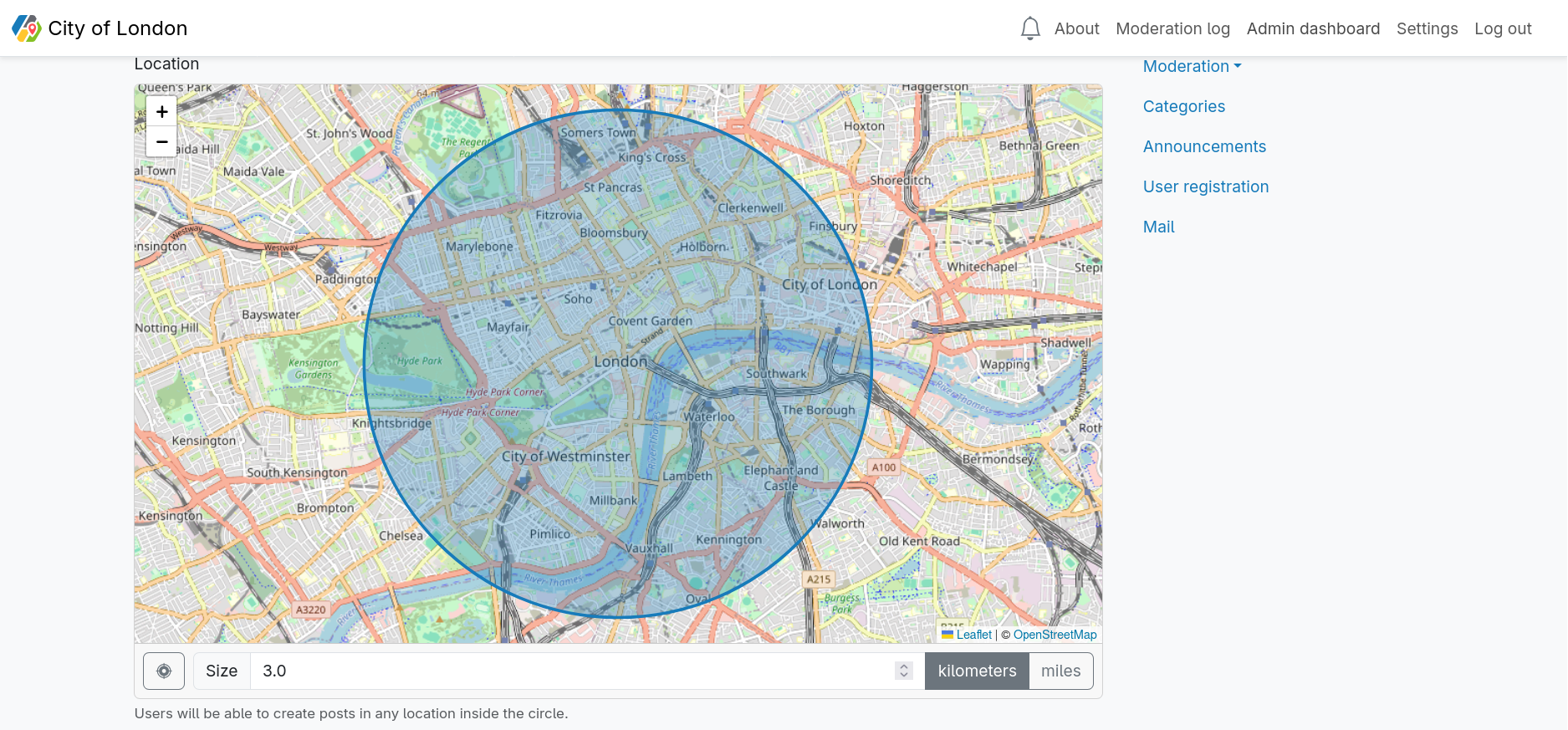 Setting a location on the settings page